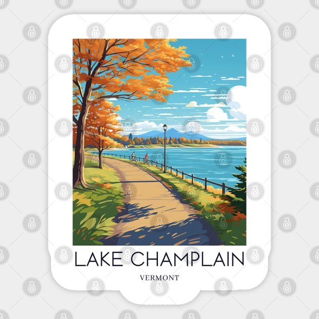 A Pop Art Travel Print of Lake Champlain - Vermont - US Sticker by Studio Red Koala